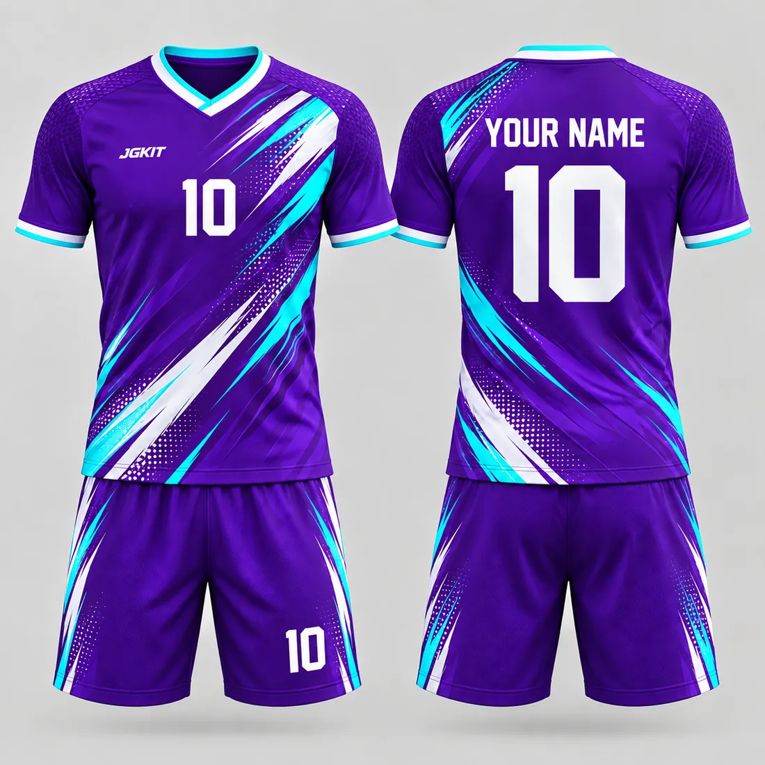 JGKIT JG-DP-SC-016 Purple Cyan White custom soccer jersey kit front and back