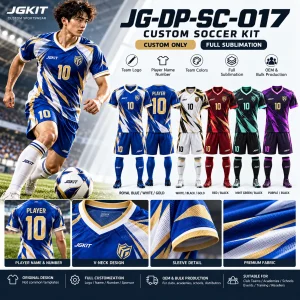 JGKIT JG-DP-SC-017 royal edge custom soccer kit concept board with colorways and customization features